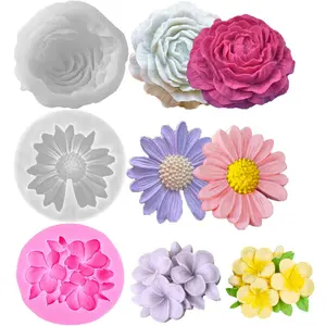 Three piece set of 3D flower silicone molds, suitable for DIY handmade crafts, Handcraft, candle making, soap, plaster and clay handicrafts - peony, daisy and egg flower shapes, ideal choice for weddings and handmade soap candle gifts