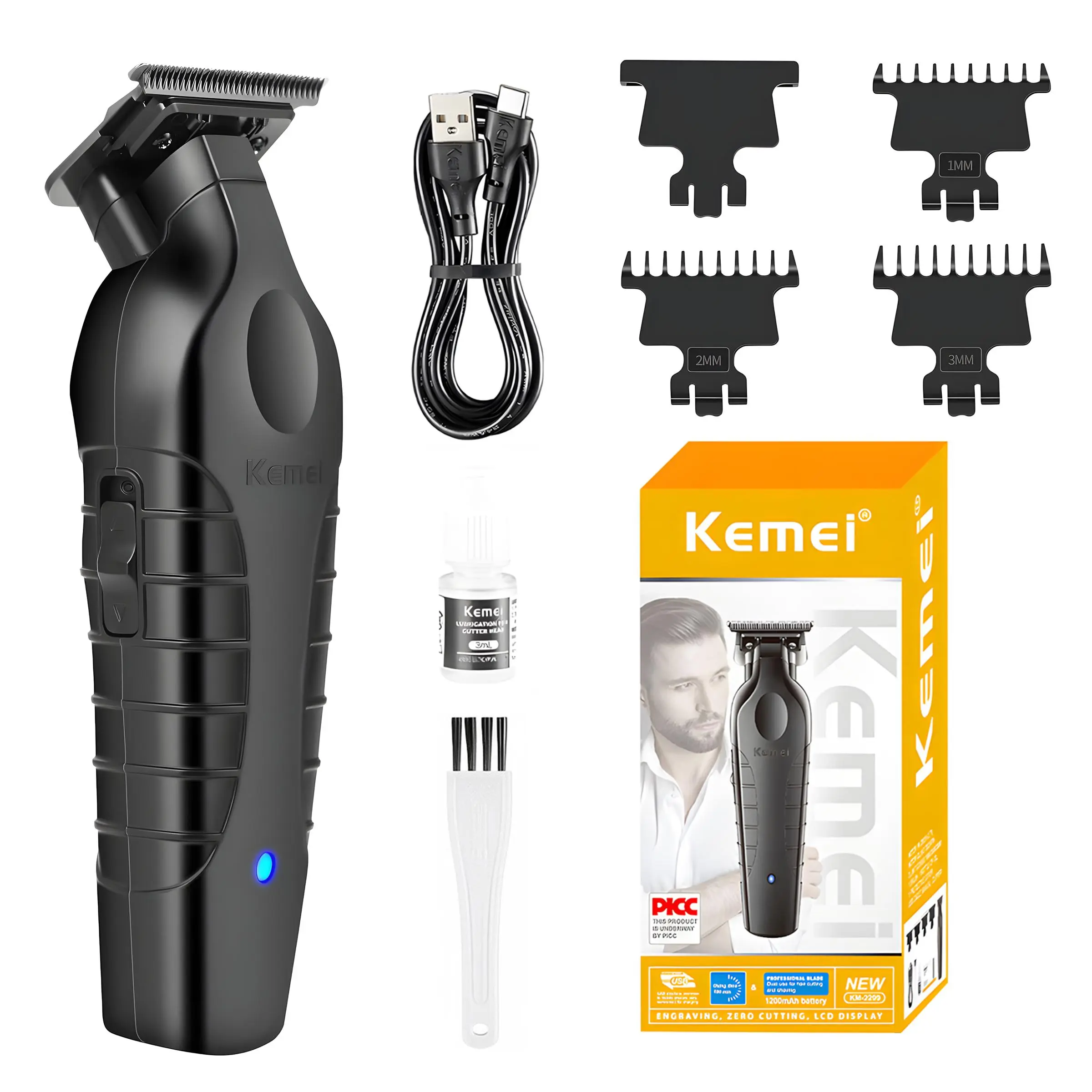 Kemei Km-2299 Wireless Hair Clipper, Cordless Hair Cutting, Strong Power, Low Noise Design, Suitable for Barbers & Home Use, Professional Grooming Tool, Cordless Rechargeable Clippers
