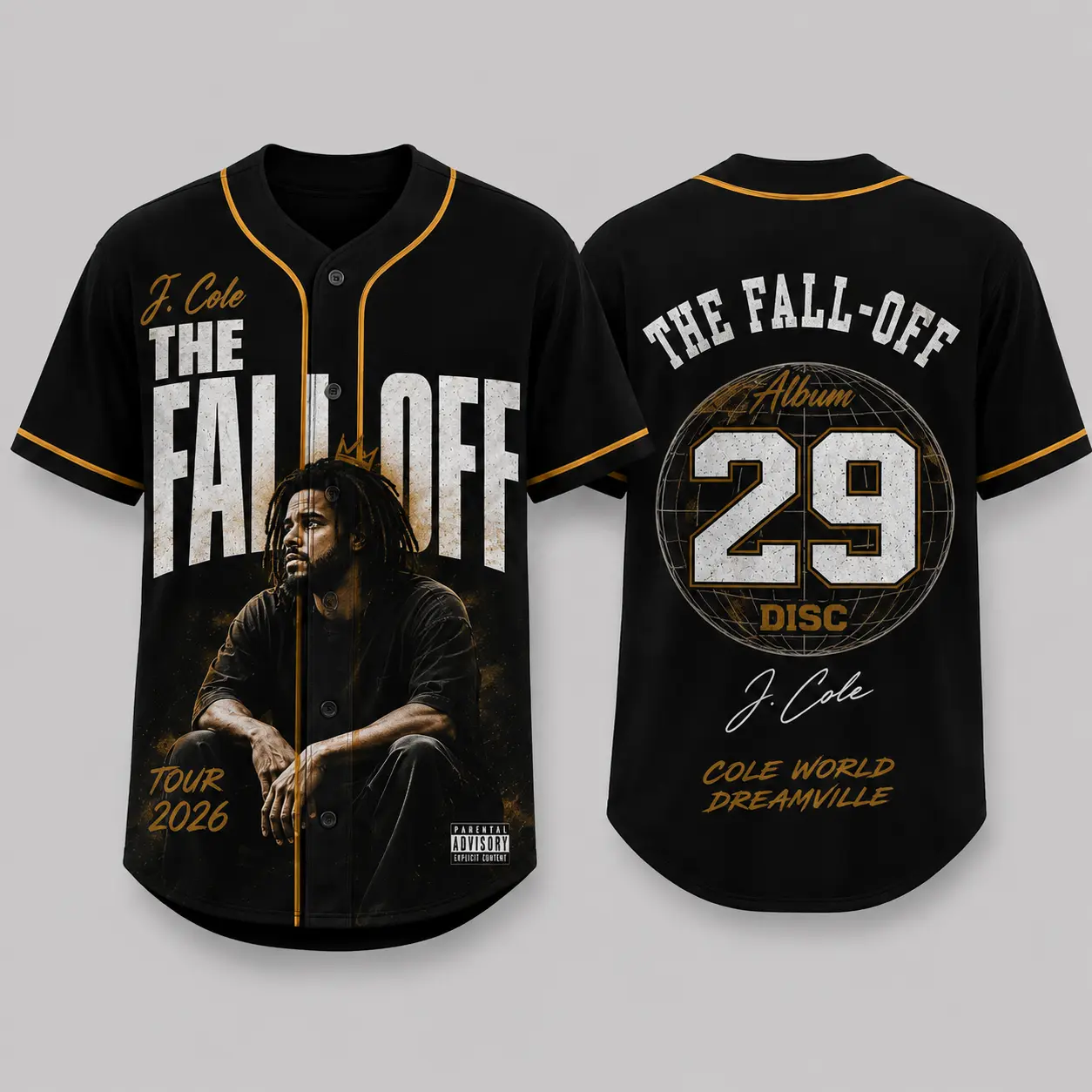 J. Cole The Fall-Off Tour 2026 Baseball Jersey, The Fall-Off Album Graphic Jersey, Jermaine Lamar Cole Fan Merch, Cole World Hip Hop Baseball Shirt, Concert Gift for Men Women