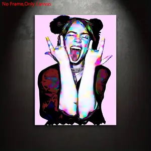 1 piece/set frameless canvas painting print poster, classic abstract art, Modern Cool Design, pop singer Billie Digital Art, perfect gift for pop music lovers, ideal gift for bedroom, living room, mural, wall decoration, room decoration, Artistic