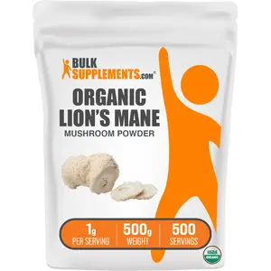 BulkSupplements Organic Lion's Mane Powder - Certified Organic -  Edible - Mushroom Powders - 500g - 1000mg per Serving