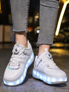 Boys Girls Fashion Breathable Four-Wheel Roller Skates with LED Lights Rechargeable Battery, Outdoor Sports Ice Skates, Cool Glowing Gift