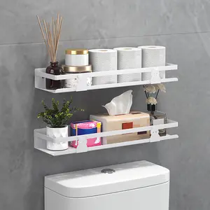 Bathroom Storage Rack, Wall-Mounted No-Drill Organizer, Bathroom Organizer Supplies, Space-Saving Holder for Phone, Tissues, Toiletries, Bathroom Essentials Accessories, Bathroom Accessories Decor