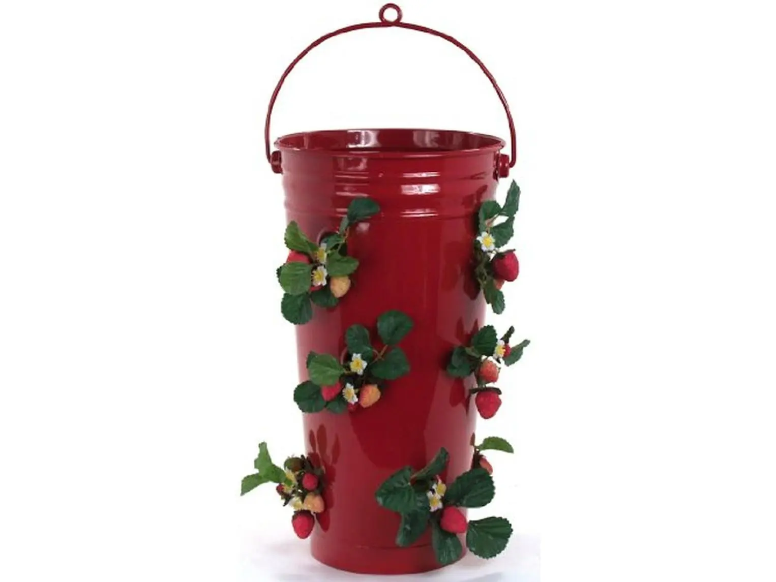 Enameled Galvanized Strawberry & Flower Planter, Red