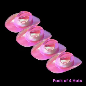 Neon Sparkly Iridescent Glitter Space Cowboy Hats - Pack of 4