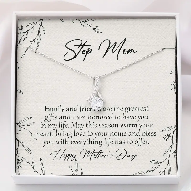 Mothers Day Necklace Gift for Stepmom - Step Mom Jewelry Gift Box - AB BT865 - Necklace Jewelry with Gift Box for Birthday Anniversary. Necklace Jewelry With Meaningful Messages Card & Box