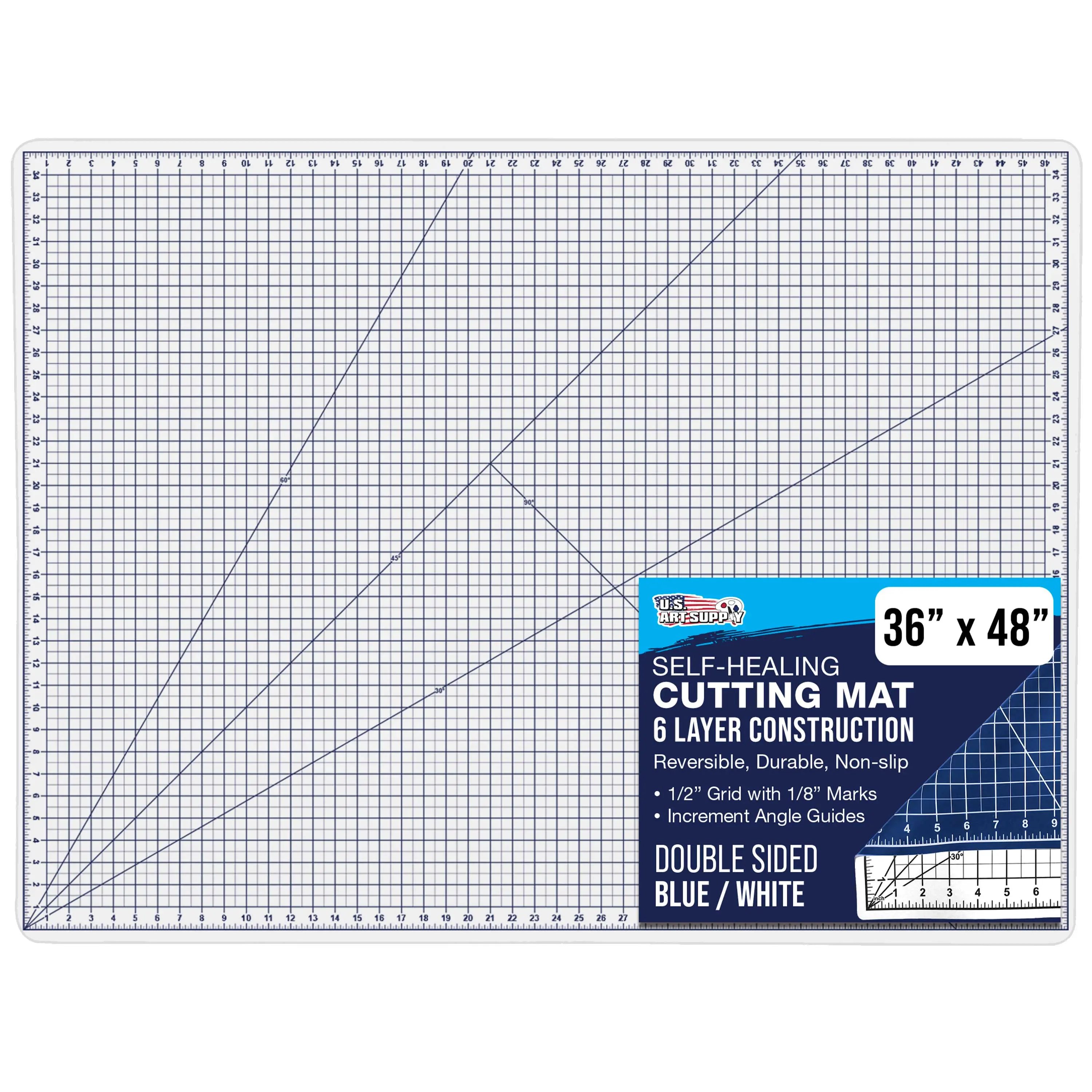 36" x 48" Self-Healing Cutting Mat 5-Ply - Double-Sided White/Blue Craft Mat, Non-Slip Cutting Mats for Crafts, Sewing, Quilting, Scrapbooking
