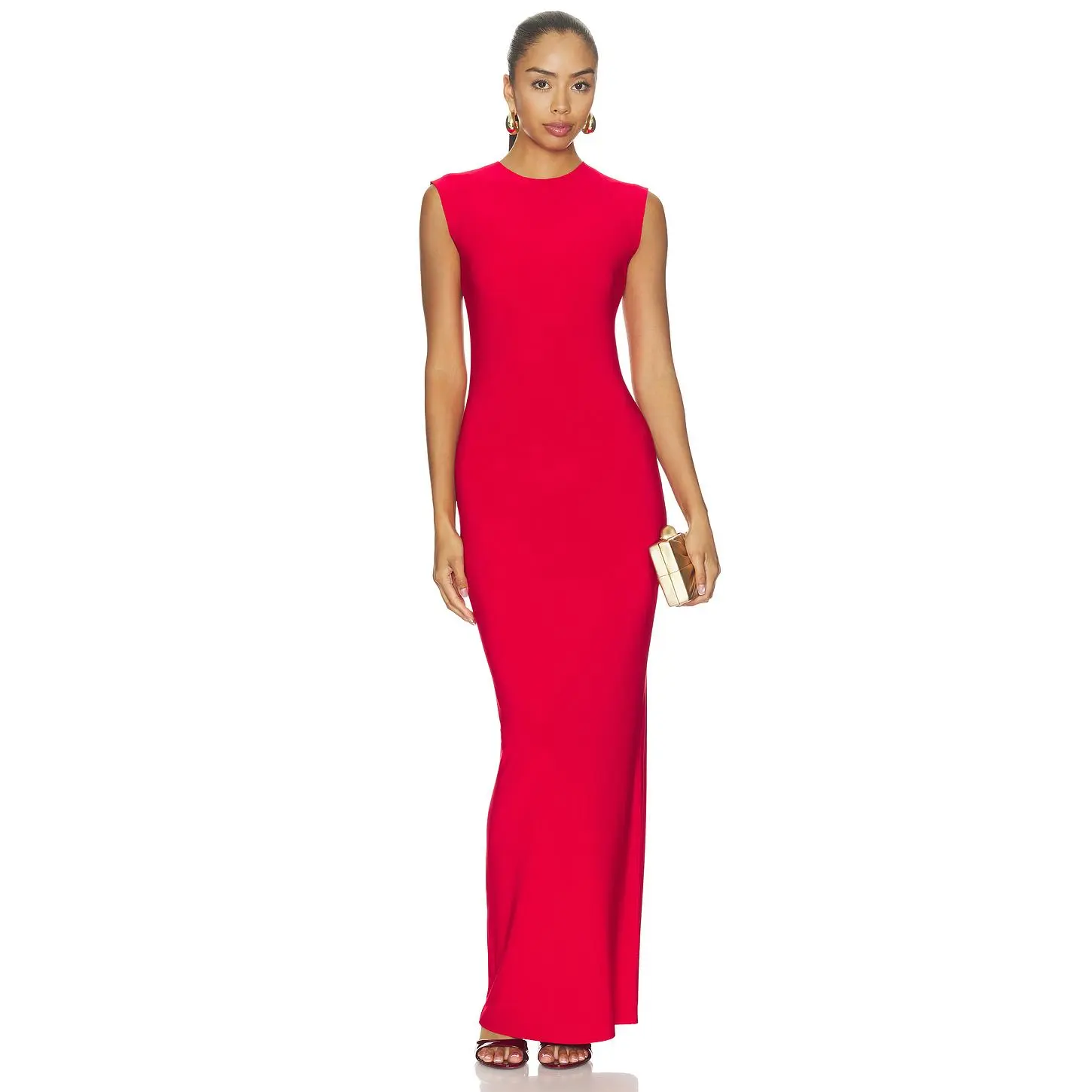 Norma Kamali Sleeveless Long Dress in Tiger Red