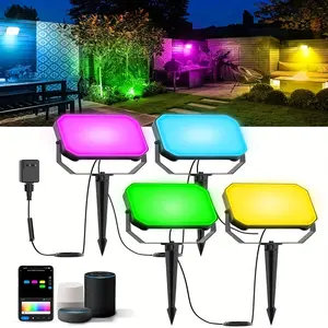Smart RGBIC Outdoor Flood Lights (4-Pack), 50 Scene Modes LED Landscape Lighting with App Control, All-Weather Yard Decor summergarden