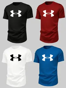 Andrea Style Breathable Print T-Shirt, Men's Multi-Color Sports Clothing, Classic Logo Lightweight Training Top, Running Workout Tee