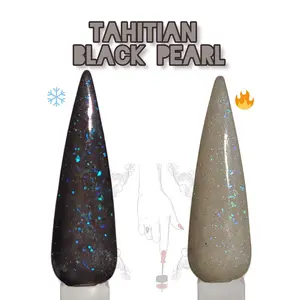 Tahitian Black Pearl | Black Thermal Color Change Nail Dip Powder, heat activated dip powder