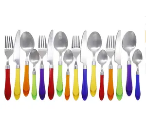 Stainless Steel Cutlery Set with Transparent Handle - 16 Pieces with Metal Stand - Lifestyle Utensil Set for Home, Dorm, and Outdoor Events