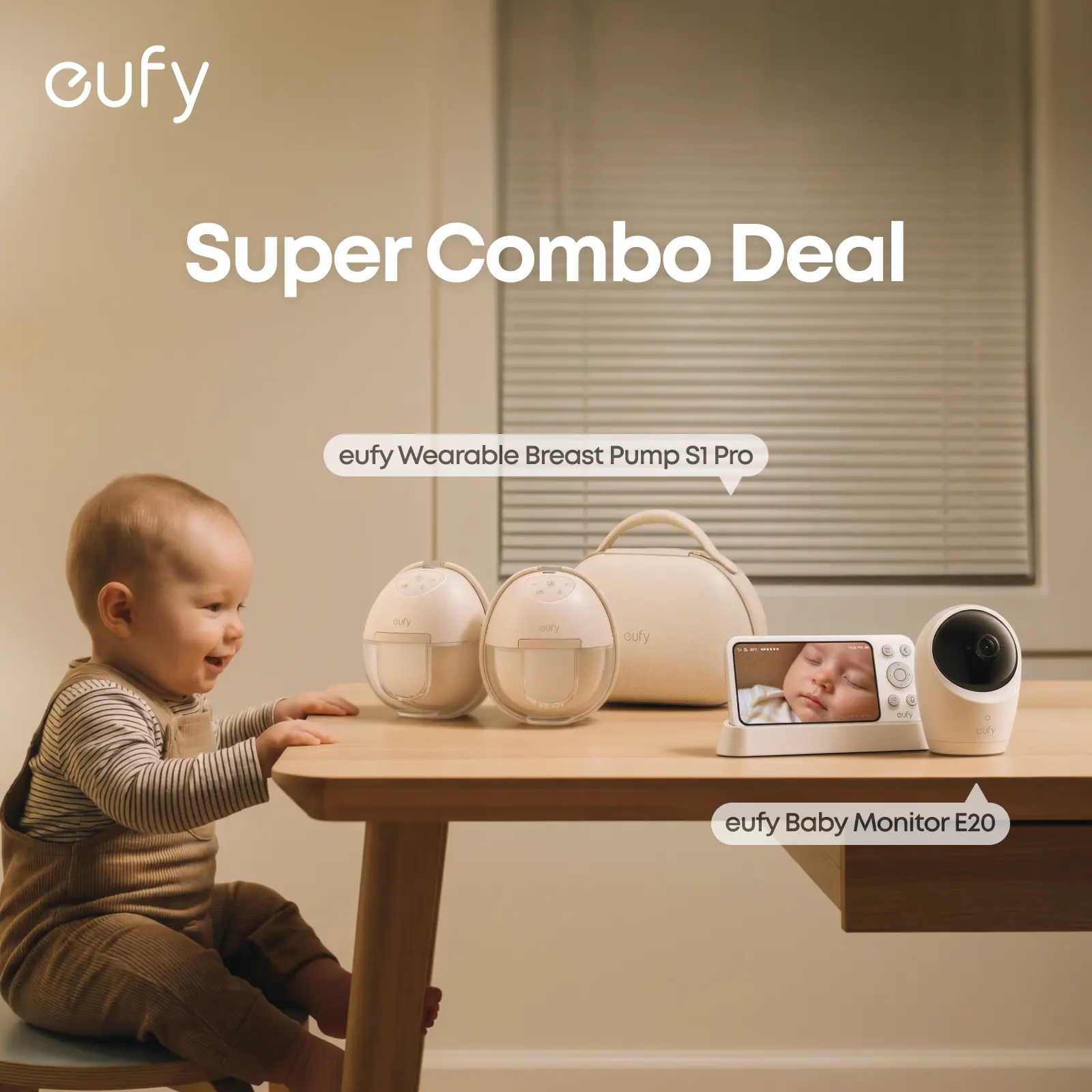 [LIVE Bundle] eufy S1 Pro Heated Wearable Breast Pump + eufy Baby Monitor E20 Bundle, Hands-Free HeatFlow, App-Controlled, Hospital-Grade Suction, 2K Camera, 5'' Display