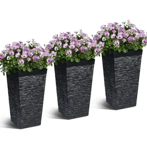 3 pcs Outdoor＆Indoor Black Planter Pots, Large Rectangular Pots with Drainage Holes & Wheels for  for Outdoor/Indoor Plants – Garden, Patio, Porch – Black ﻿