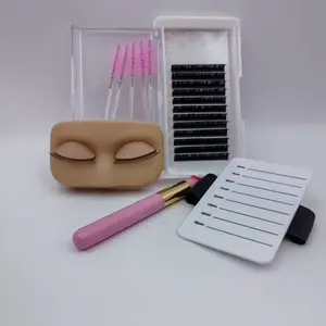 Portable Handheld False Eyelash Practice Set, DIY Lash Kit, Includes Model Head Block, Fake Lashes, Mousse Brush, Eyelash Holder, 5 Eyelash Brushes