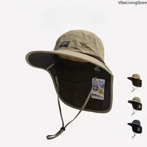 Unisex Wide Brim Bucket Hat - Quick-Drying Sunscreen Hat with Neck Shield, Adjustable Tie Design for Outdoor Fishing, Hiking
