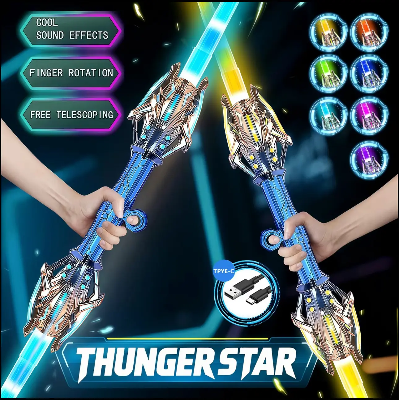 Children's LED Light Up Saber - Flashing Neon Glow, Stylish Dual-Blade Design, Retractable Grip, Thunder Star Themed, Fun Sound Effects, Cool Boy Gifts for Parties & Birthdays (Toys & Hobbies, Educational Science & Technology Toys)