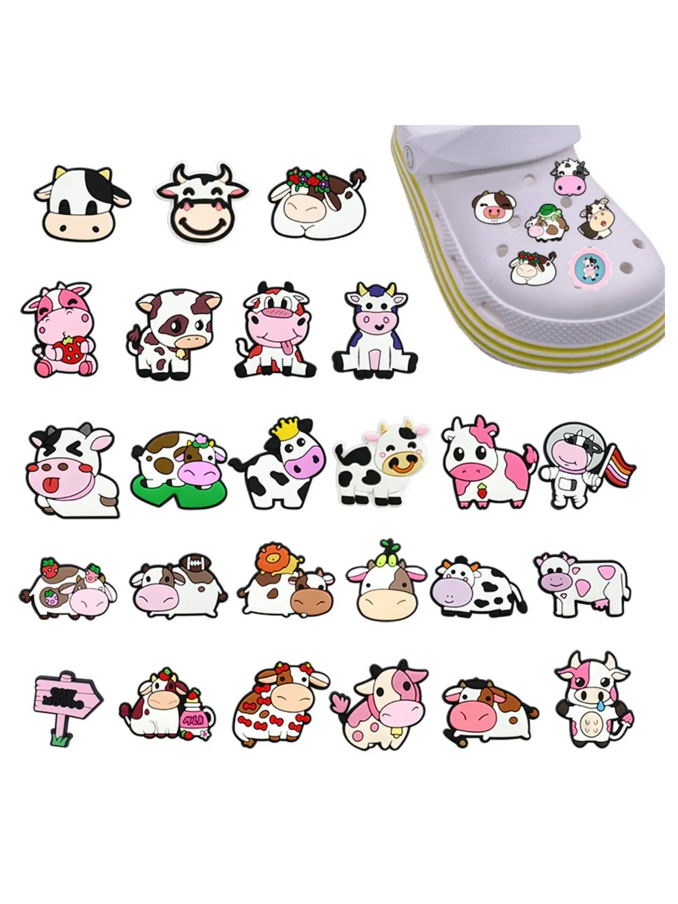 18-Piece Cow Theme Shoe Charms Set, PVC Shoe Accessories for Bracelets & Outdoor Parties, Cartoon Animal Design, Shoe Decoration Charms, Decorative Shoe Accessories, Cute Shoe Charms, Cute Shoe Decorations