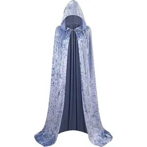 GRAJTCIN Unisex Adult Velvet Hooded Cape Full Length Vampire Cloak Halloween Cosplay Party Cape in Vivid Bright Purple & Blue Breathable Lightweight Polyester Fabric with Easy Button Fasten Design