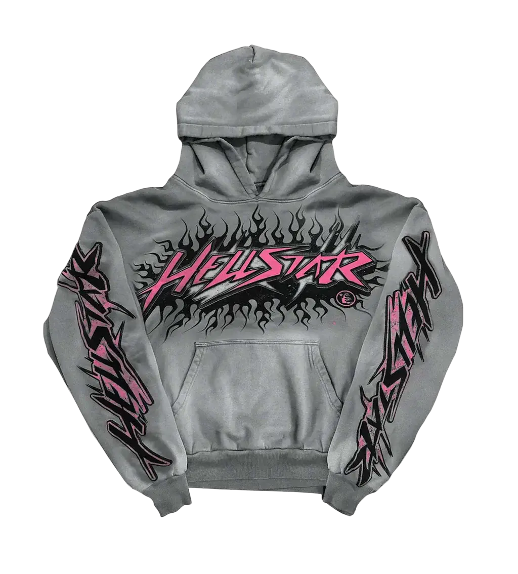 HELLSTAR STUDIOS FUTURE FLAME HOODIE GREY/PINK