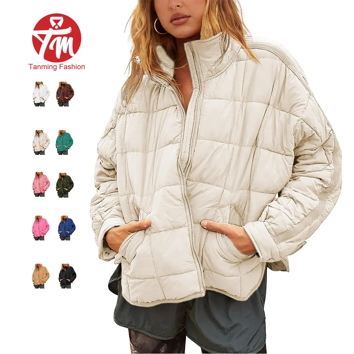 Tanming Women's   Lightweight Packable   Puffer Jacket,   Casual Quilted  Chic  Padded Coat with a Stand Collar and Pockets, Style, Fabric, Basic, Everyday