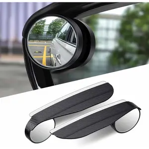 2pcs Carbon Fiber Textured Blind Spot Mirrors with 360° Rotation, Convex Rain Guard & Left Side Installation - Fit for All Cars, Trucks, SUVs - Keeps You Dry in Rain, Enhances Visibility, Vehicle Safety Accessories, Modern Car Accessory, Durable Mirror