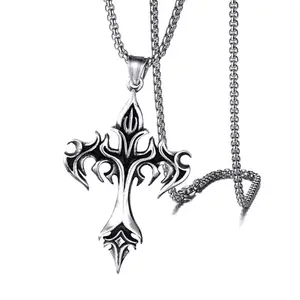 Titaniums Steel Necklace with Flame Crucifix Pendant Clavicle Chain For Men