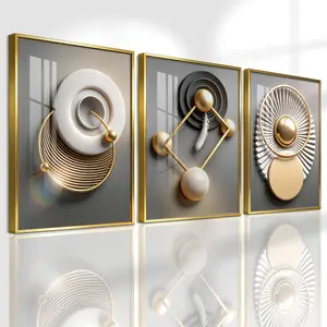3 Counts Aluminum Alloy Framed Painting, Modern Geometric Gold Abstract Art, Home Decoration For Living Room, Bedroom, Office, Restaurant, Hallway Wall Decor, Odorless Print Artwork, Luxury Perfect Gift For Friends And Family, Art Illustrations