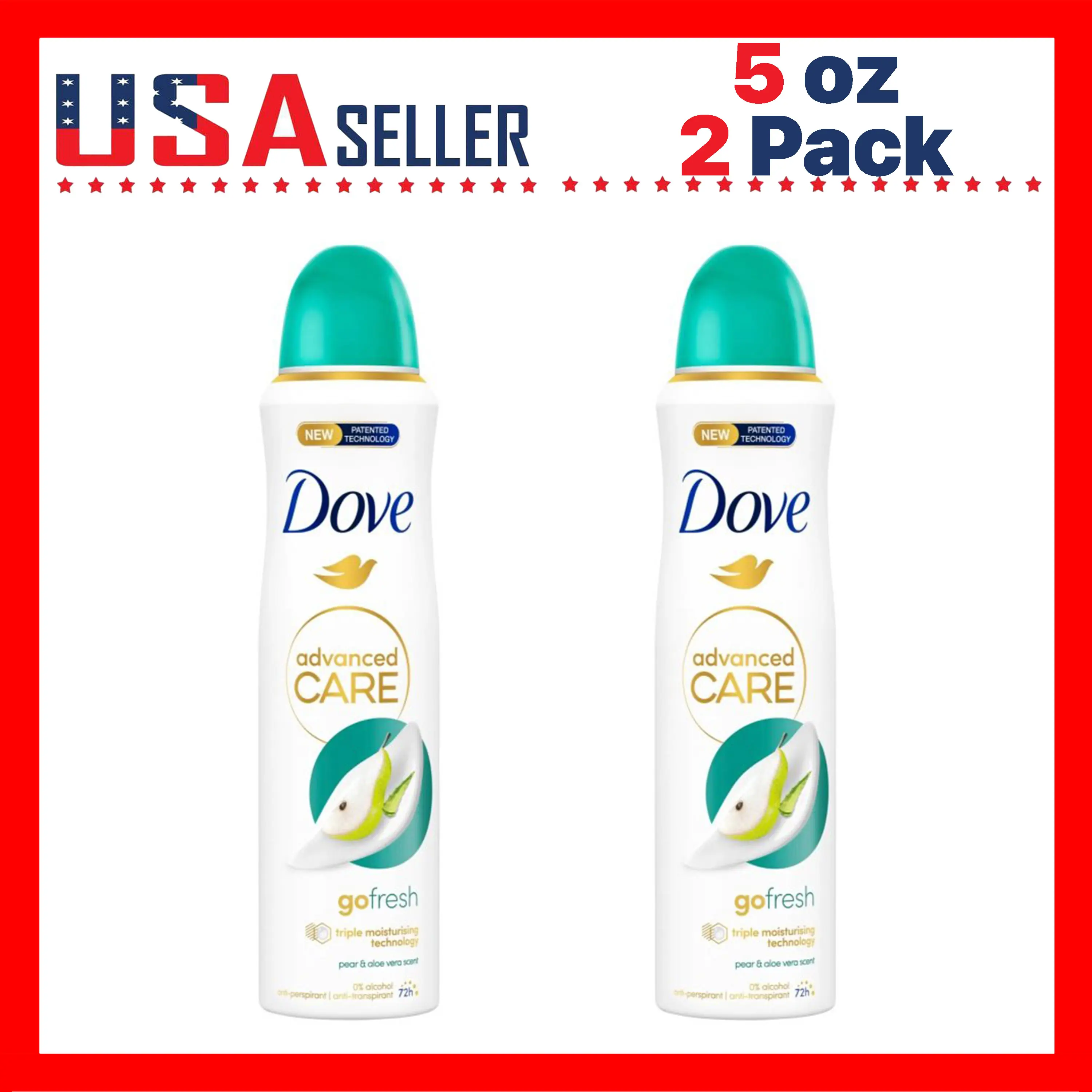 Dove Go Fresh Deodorant Spray Pear & Aloe Vera 150ml / 5oz x [2 Pack] – 48H Fresh Protection, Quick-Dry Aerosol with 1/4 Moisturizing Cream, No White Marks, Long-Lasting Fruity Fresh Scent for Women, Daily Gym & Travel Essential