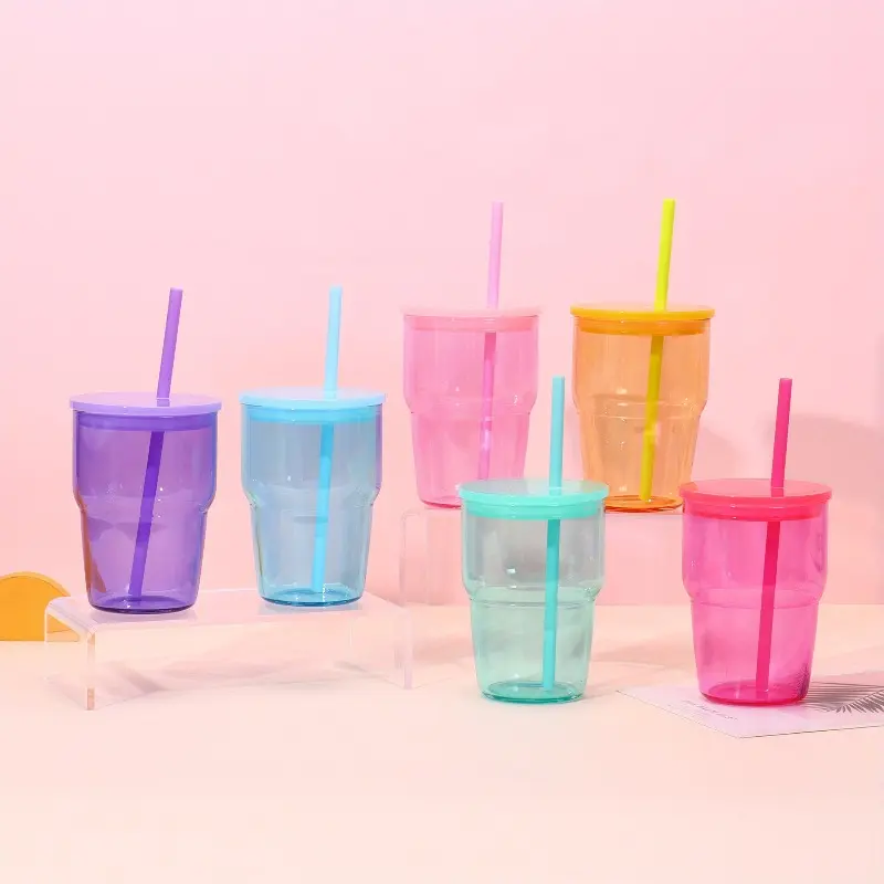 Crafix 25-Pack 12oz Sublimatable Shot Glass Mug Tumblers - Wide Mouth, Washable, Reusable, Portable Iced Coffee Cups with Colorful PP Lids, Straws, Insulated for Refrigerated Beverages, Suitable for Home, Outdoor Use