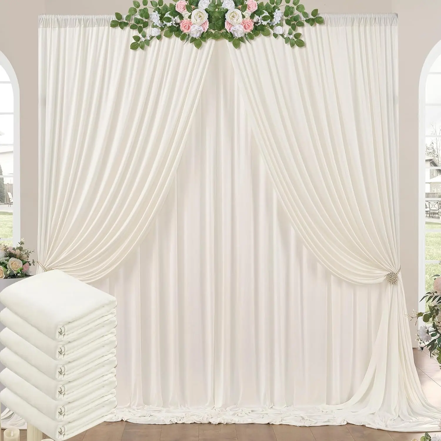 10ft x 10ft Wrinkle Free Ivory Backdrop Curtains for Parties, 2 Panels 5x10ft Photo Backdrop Drapes for Wedding Birthday Photography Background Baby Shower