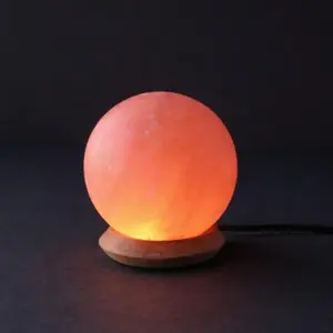 Rock Salt Lamp Ball With Wood + LED & USB Cable