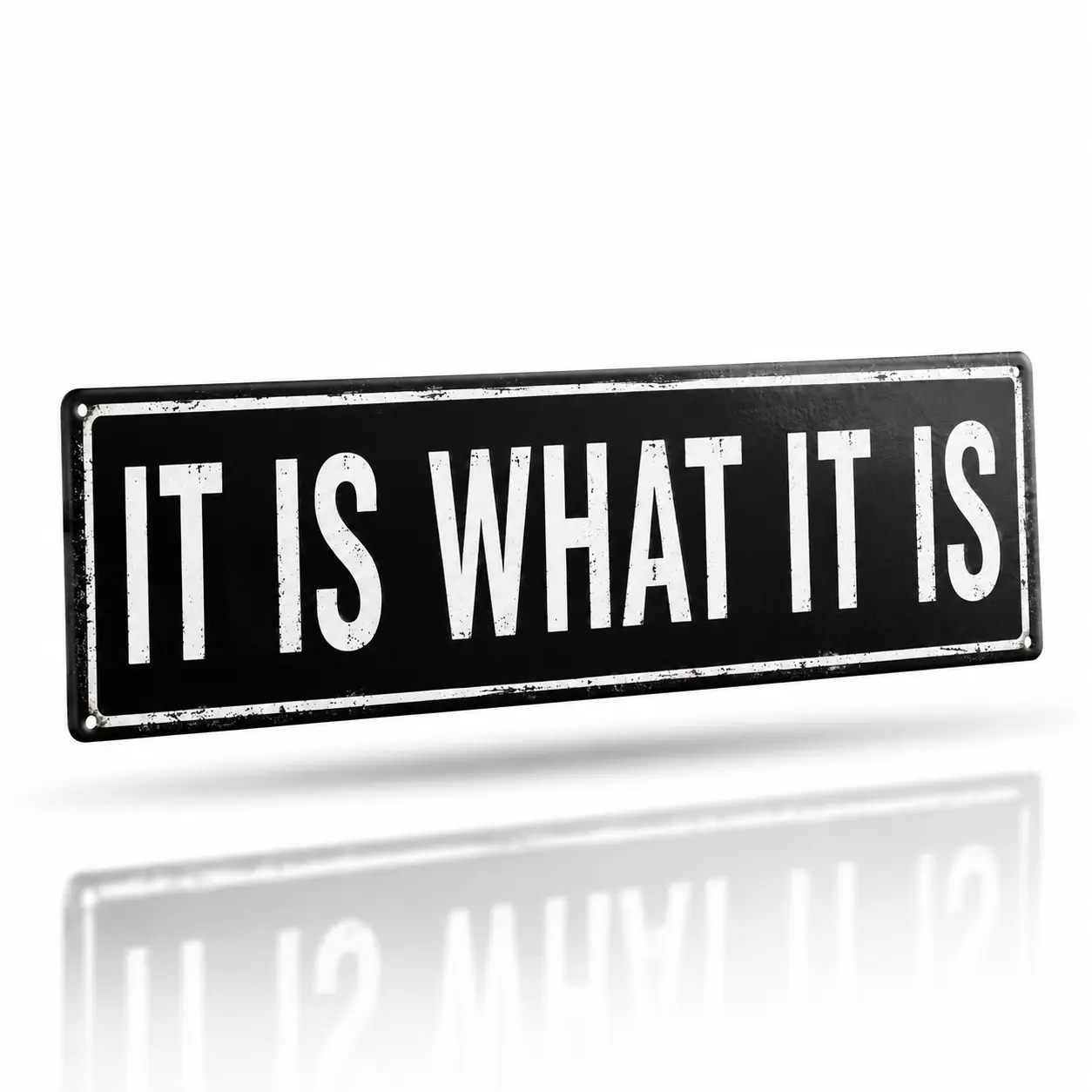 Vintage Aluminium Metal Tin Sign - "It Is What It Is" Black Decorative Plaque, Retro Long Horizontal Wall Decoration, Home Decor Products, Artistic Home Accessory for Office Man Cave