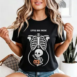 Custom Maternity Halloween Shirt, Pernalized Skeleton  , Halloween Pregnancy T Shirt, Funny Mommy To Be Gift, Trick Or Treat Top