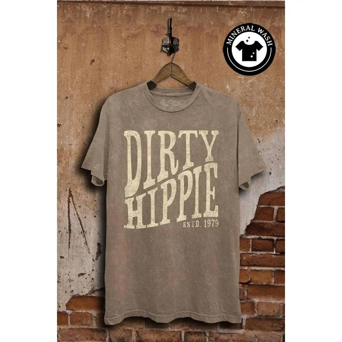 Dirty Hippie Graphic Top: Mocha Mineral Wash
