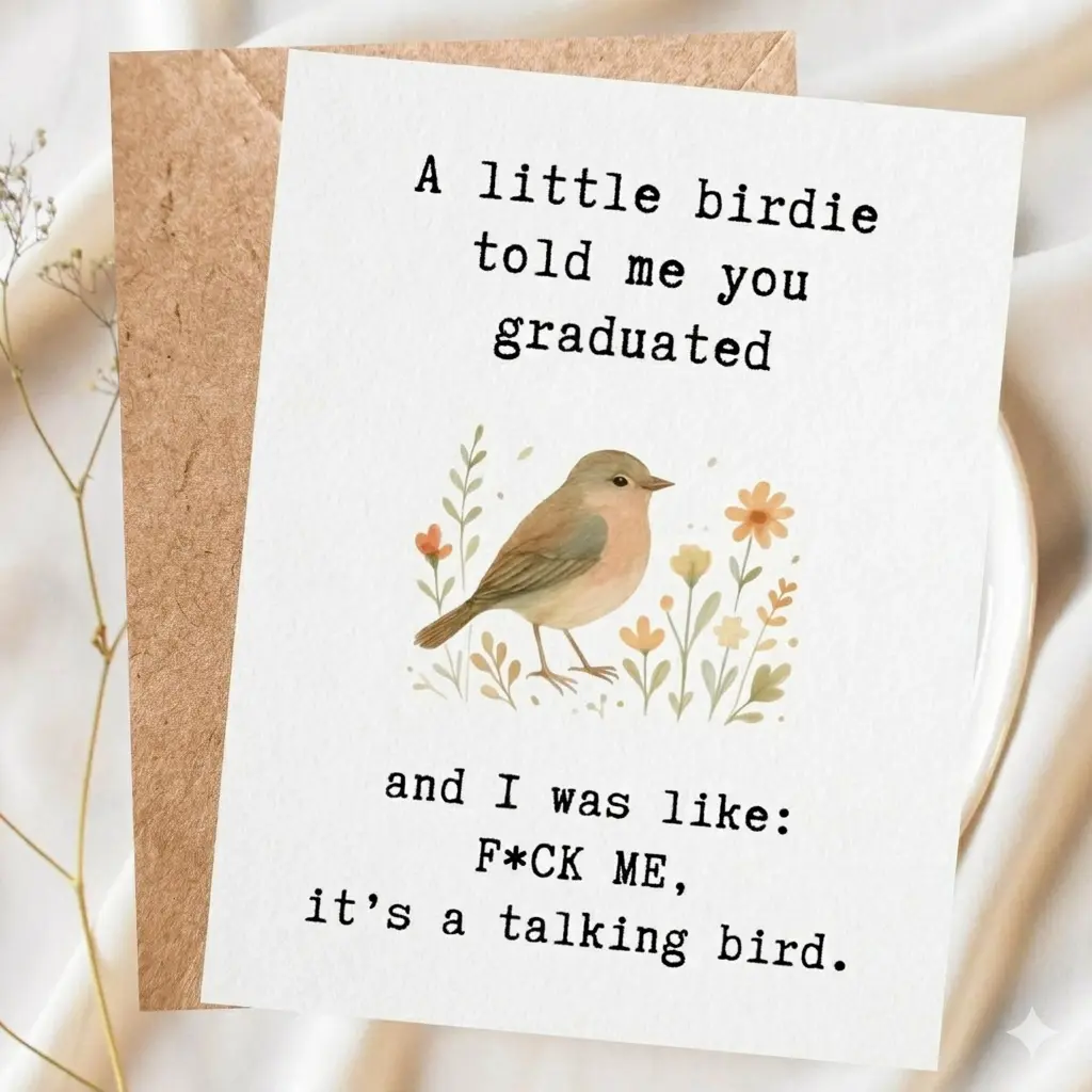 Funny Graduation Card, Sarcastic Congrats Card, Cheeky Greeting Card for Friend, Him or Her, Humorous Graduation Card, Bird Card