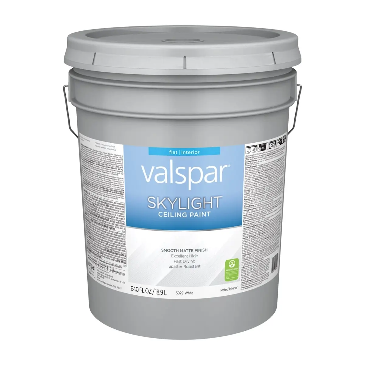 5 gal Interior Skylight Acrylic Latex Flat Finish Ceiling Paint - White, Greenguard Gold Certified, Fast Drying, Excellent Hide, Mold Resistant, Spatter-Resistant, Stain Blocking, Covers Ceilings Seamlessly