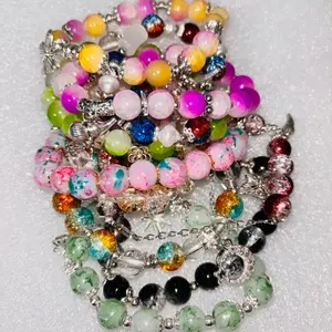10 Bracelet Bundle Sparkly Crystal Bead Charm Stackable Fashion Jewelry Set with Shimmering Beads & Colorful Glass Beads Mystery Bracelets