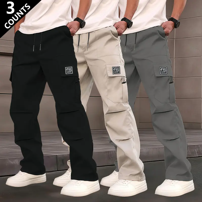 Men’s solid-color straight-leg casual pants with multiple pockets; regular fit, fashionable and comfortable for outdoor wear. Durable and comfortable, suitable for all seasons and versatile for everyday outfits. Ideal for men’s bottoms—great for outdoor s