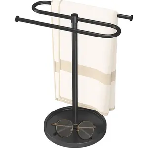 Towel Holder Stand, Stainless Steel Hand Towel Holder Rack for Bathroom Countertop, S-Shape Free Standing Towel Bar Holds 2 Towels for Kitchen Countertop, Black