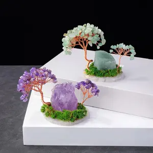 Natural Crystal Lucky Tree, 1 Count Copper Wire Winding Amethyst Gravel with Agate Slice Base, Home Decoration Money Trees