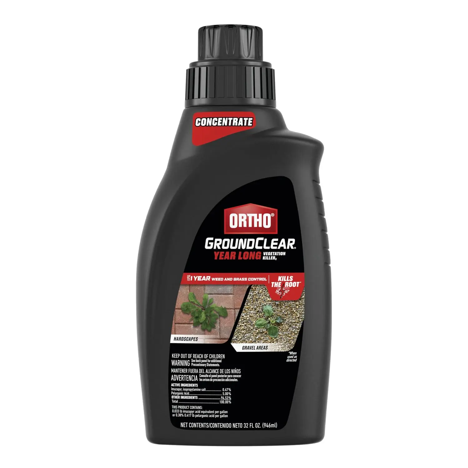 32 fl oz Systemic Spray Vegetation Killer Concentrate (Single Bottle Chemical Mix), Kills Weeds & Grasses, Prevents Regrowth Up to 1 Year, Covers Up to 400 Sq. Ft., Ideal for Landscape Users Weed Removal