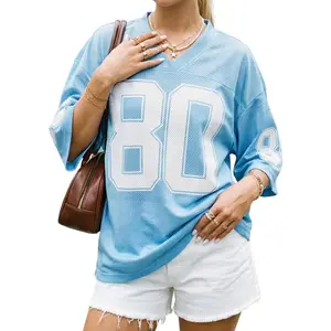 Womens Graphic Tees - Oversized Jersey Summer Top Jersey Top Coquette Clothes Y2k Streetwear Short Sleeve Shirts