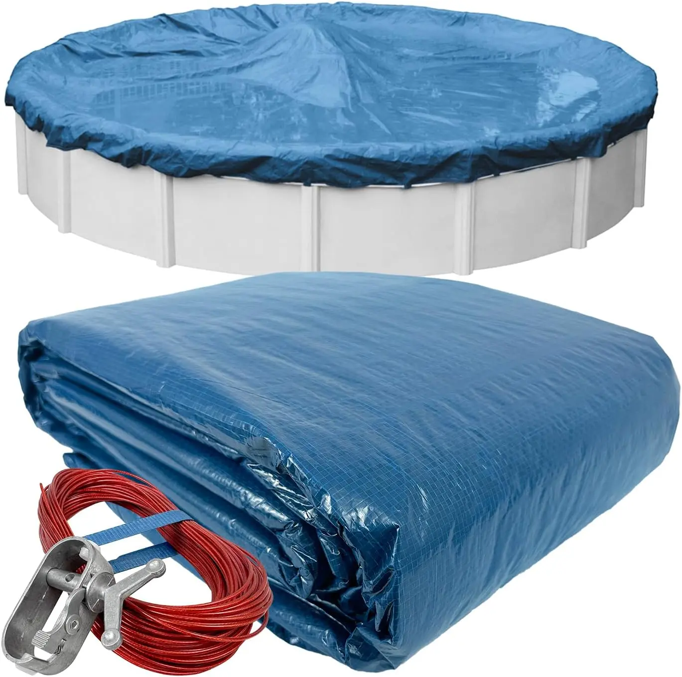 Robelle 24 ft Heavy Duty Super Winter Pool Cover for Above Ground Pools| Blue Above Ground Pool Cover, 4 ft Overlap (28ft Cover Size), Solid 8 x 8 Scrim, 2.36 oz/yd2, 10-Year Warranty, Style: 3524-4