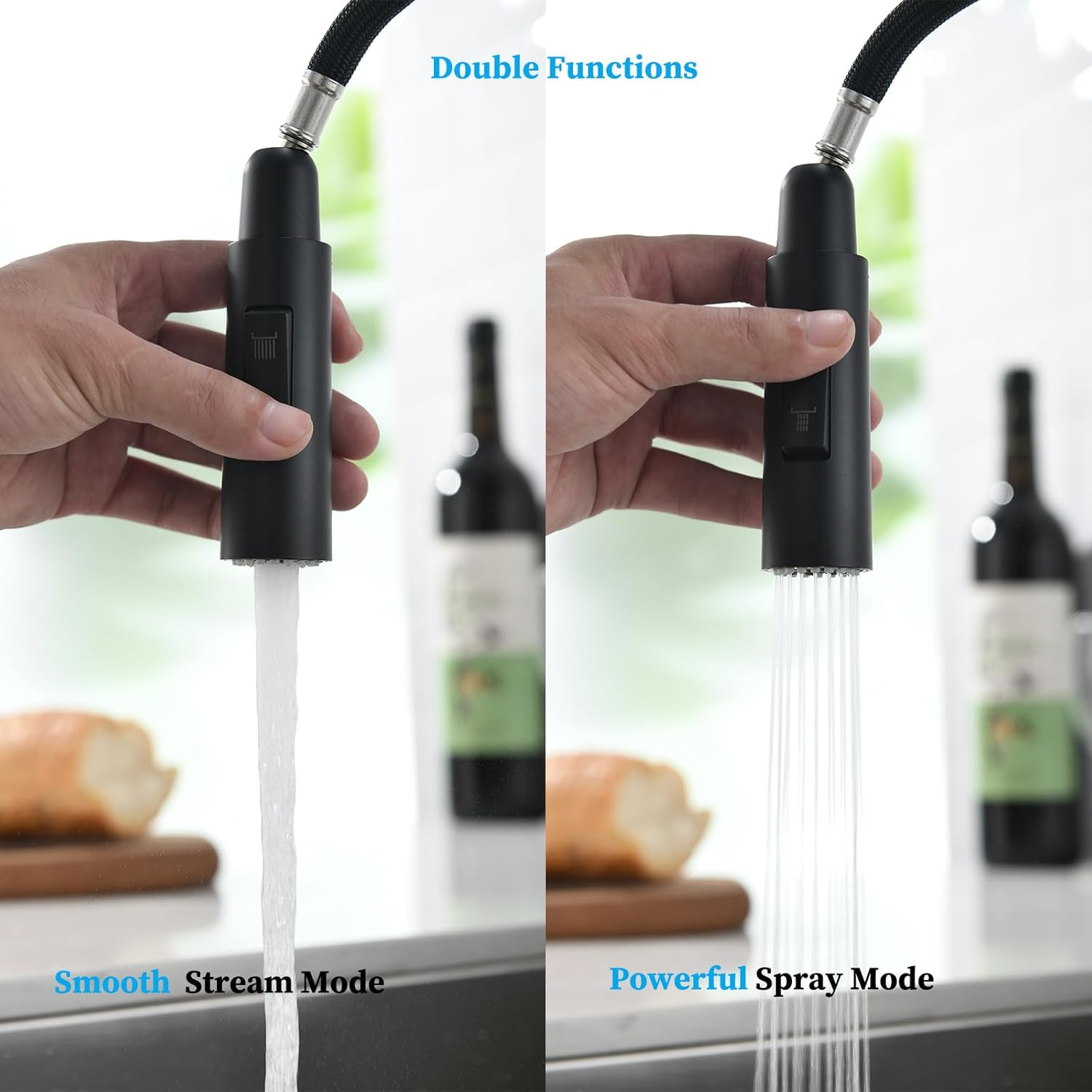 Pull Out Kitchen Faucet, Two Function Single Handle Kitchen Mixer, Hot and Cold Water Taps Deck Mounted Kitchen Tap