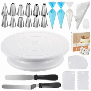 [New Deal] 71 Pcs Cake Decorating Supplies Kit, Cake Stand Turntable,12 Icing Piping Tips,2 Spatulas,3 Icing Comb Scraper,52 Piping Bags,1 Coupler Bakeware Ornaments Topper