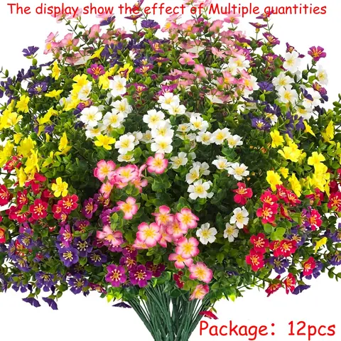 Outdoor UV-Resistant Non-Fading Realistic Fake Flowers, 12pcs Lifelike Plastic Flowers for Garden Decorations, Patio and Lawn Decor, Decorative Flowers (Mixed Colors), Artificial Flowers For Outside