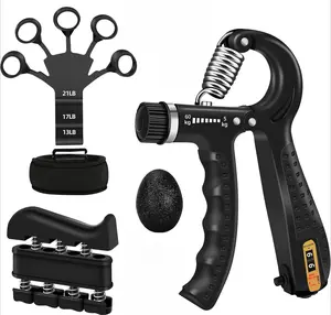4PCS Grip Strength Trainer Kit with Adjustable Hand and Forearm Gripper, Hand Extension Exerciser, Finger Exerciser, Grip Ring & Stress Relief Grip Ball for Muscle Building and Injury Recover grip