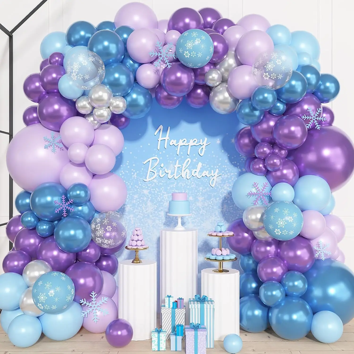 157 Pcs Frozen Balloon Arch Garland Kit, Blue Purple Sliver Snowflake Balloons Different Size for Winter Princess Wonderland Shower Decorations Ice Snow Theme Birthday Party Decor