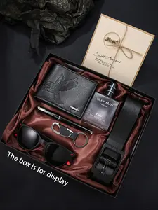 Men's Classic Belt Set, Includes Wallet, Perfume, Glasses, Pen, Keychain, Greeting Card, Perfect Gift Bundle, Surprise Gifts, Perfect Gift for Valentine's Day, Father's Day, Christmas